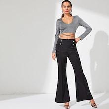 Shein Button Detail Flare Leg Pants