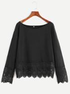 Shein Black Contrast Crochet Hem T-shirt