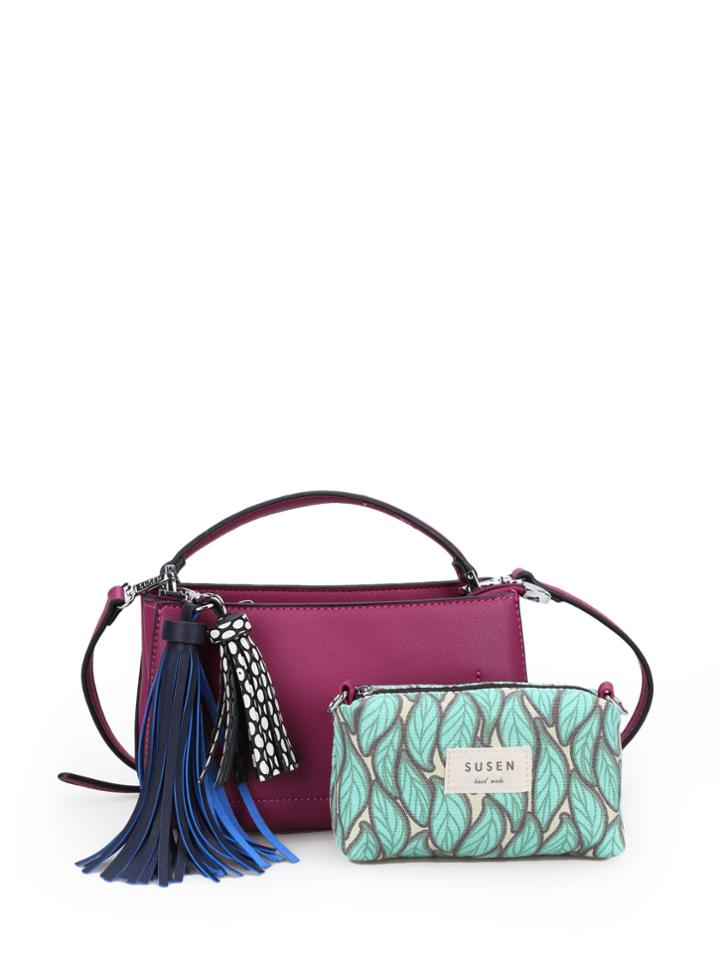 Shein Contrast Tassel Pu Shoulder Bag With Clutch
