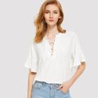 Shein Lace Up Front Flounce Sleeve Tee