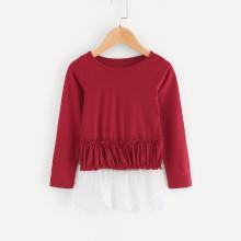 Shein Girls Contrast Lace Hem Frill Trim Top