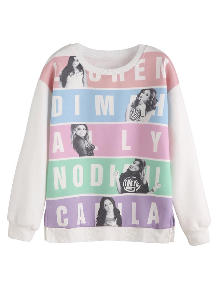 Shein Letter And Avatar Print Slit Side Sweatshirt