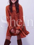 Shein Orange Kaftans Long Sleeve With Lace Dress