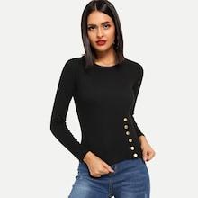 Shein Button Front Solid Skinny Tee