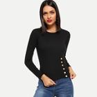 Shein Button Front Solid Skinny Tee