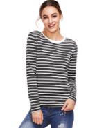 Shein Grey Long Sleeve Striped T-shirt