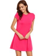 Shein Hot Pink Short Sleeve Shirt Cut Swing Dress