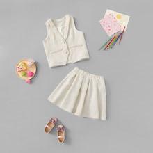 Shein Girls Single Breasted Vest Top & Skirt Set