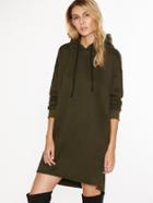 Shein Army Green Split Side Drawstring Hooded Sweatshirt Dress