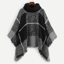 Shein Plaid High Neck Poncho Sweater