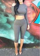 Rosewe Grey Long Sleeve Crop Top And Sheath Pants