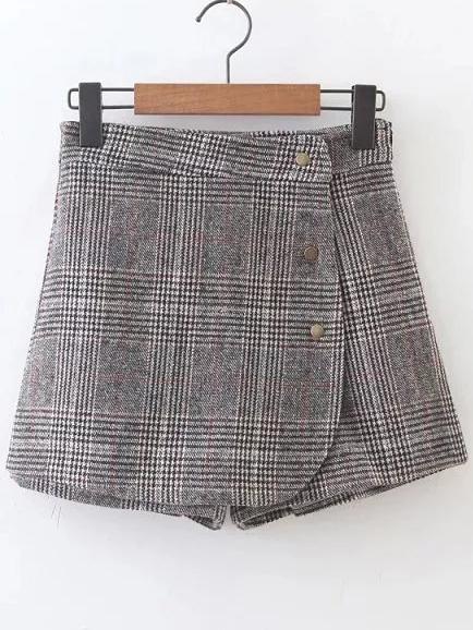 Shein Plaid Button Up Side Zipper Shorts