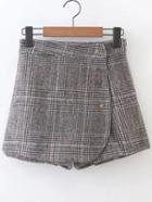 Shein Plaid Button Up Side Zipper Shorts