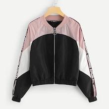 Shein Figure And Letter Cut And Sew Jacket