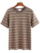 Shein Khaki Short Sleeve Striped Loose T-shirt