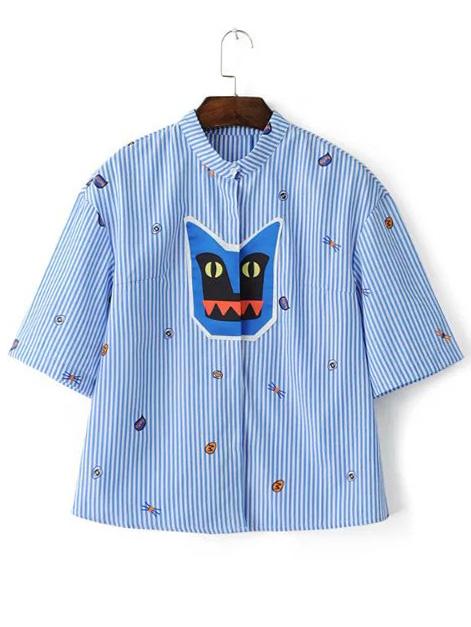 Shein Vertical Striped Batman Patch Blouse
