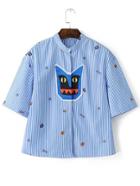 Shein Vertical Striped Batman Patch Blouse