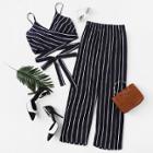 Shein Striped Knot Hem Cami Top With Pants