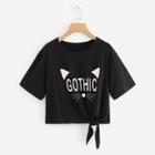 Shein Knot Hem Graphic T-shirt