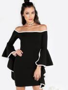 Shein Open Shoulder Ruffled Sleeve Mini Dress Black