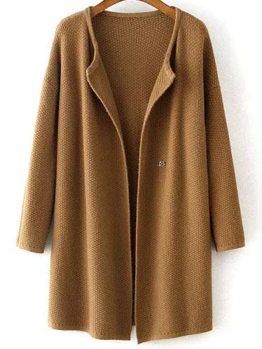 Shein Coffee Long Sleeve Knit Loose Cardigan
