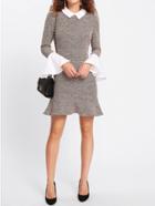Shein Contrast Collar And Ruffle Cuff Tweed Dress