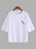 Shein Rose Print Drop Shoulder T-shirt
