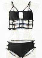 Rosewe Hollow Design Black Spaghetti Strap Bikini
