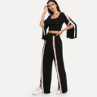 Shein Buttoned Split Sleeve Top & Pants Set