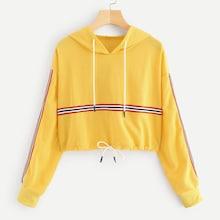 Shein Striped Tape Panel Drawstring Hoodie