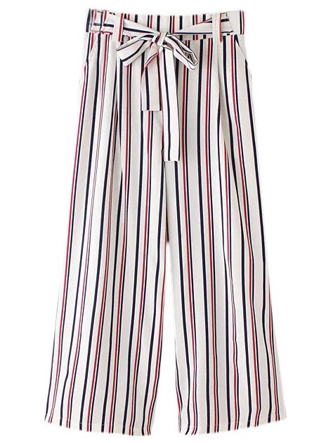 Shein Multicolor Vertical Stripe Pockets Tie-waist Bow Wide Leg Pants