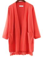 Shein Brick Red Pocket Tassel Cardigan