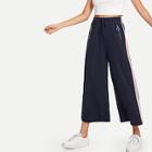 Shein Zip Pocket Front Striped Side Culotte Pants