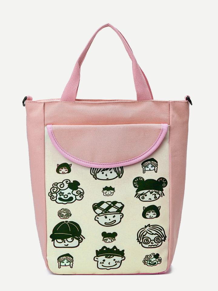 Shein Figure Print Side Pocket Tote Bag