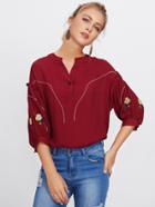 Shein Embroidered Frilled Detail Slit Side Blouse