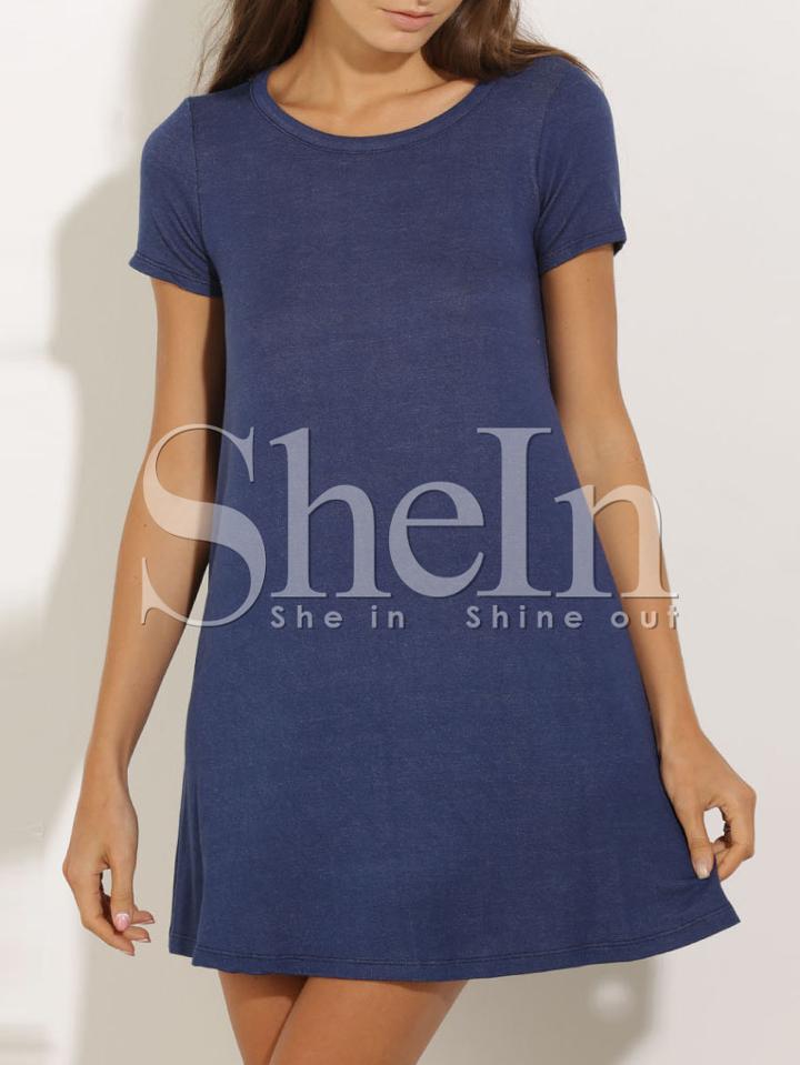 Shein Blue Short Sleeve Cut Out Back Shift Dress