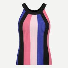 Shein Color Block Ribbed Knit Halter Top