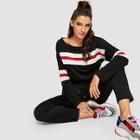 Shein Drop Shoulder Crop Pullover And Drawstring Waist Sweatpants Set