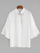 Shein White Eyelet Tie Neck Bell Sleeve Top