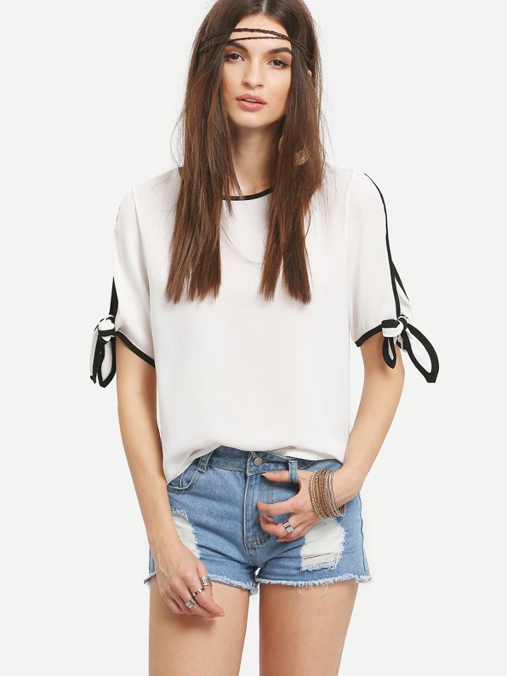 Shein Contrast Trim Slit Shoulder Top