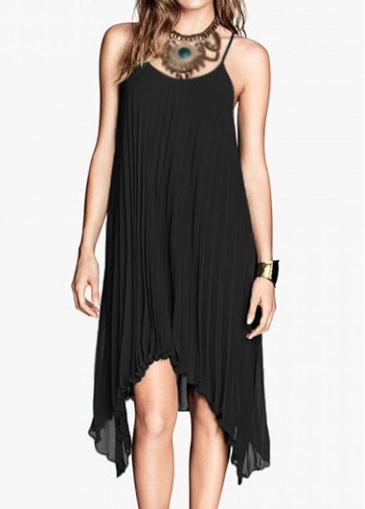 Rosewe Open Back Asymmetric Black Shift Dress