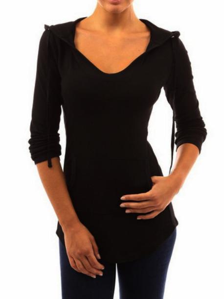 Shein Black Hooded Long Sleeve Slim T-shirt