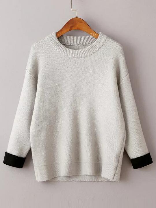Shein Grey Drop Shoulder Contrast Cuff Sweater