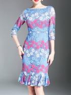 Shein Color Block Ruffle Lace Dress