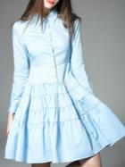 Shein Blue Lapel Pleated A-line Dress