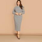 Shein Plus Ruffle Trim Heathered Knit Bodycon Dress