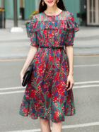 Shein Crew Neck Flounce Floral Dress