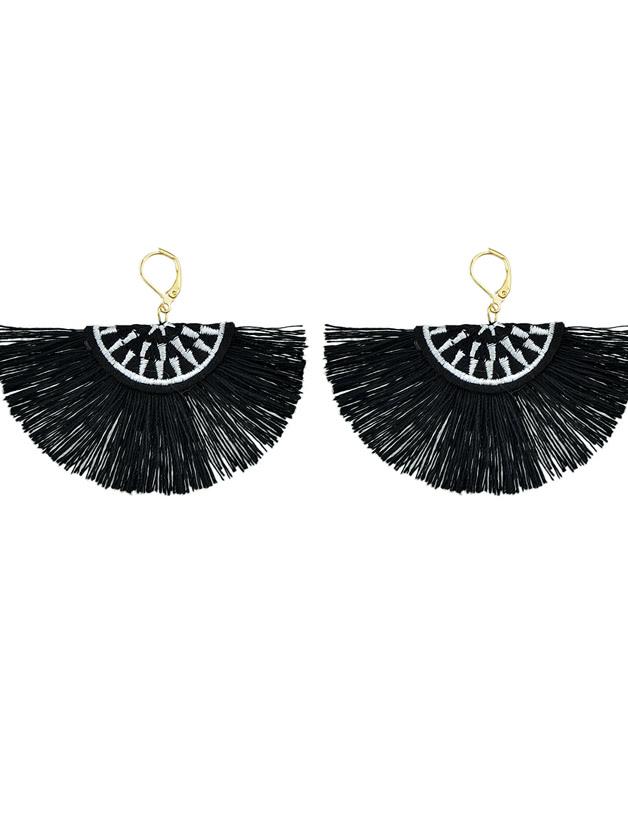 Shein Black Handmade Ethnic Jewelry Boho Style Fan Shaped Earrings