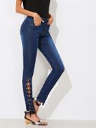 Shein Eyelet Lace Up Skinny Empire Jeans