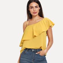 Shein Asymmetrical Neck Flounce Trim Top